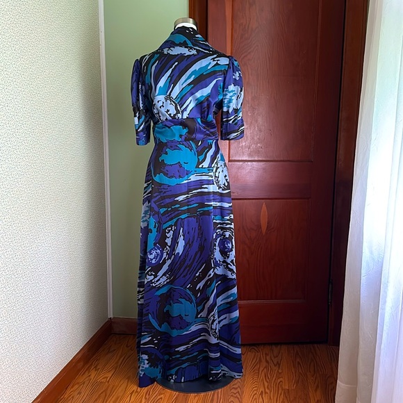 VINTAGE Miss T (English Brand) Blue and Purple Maxi Dress, Size M - Picture 6 of 12